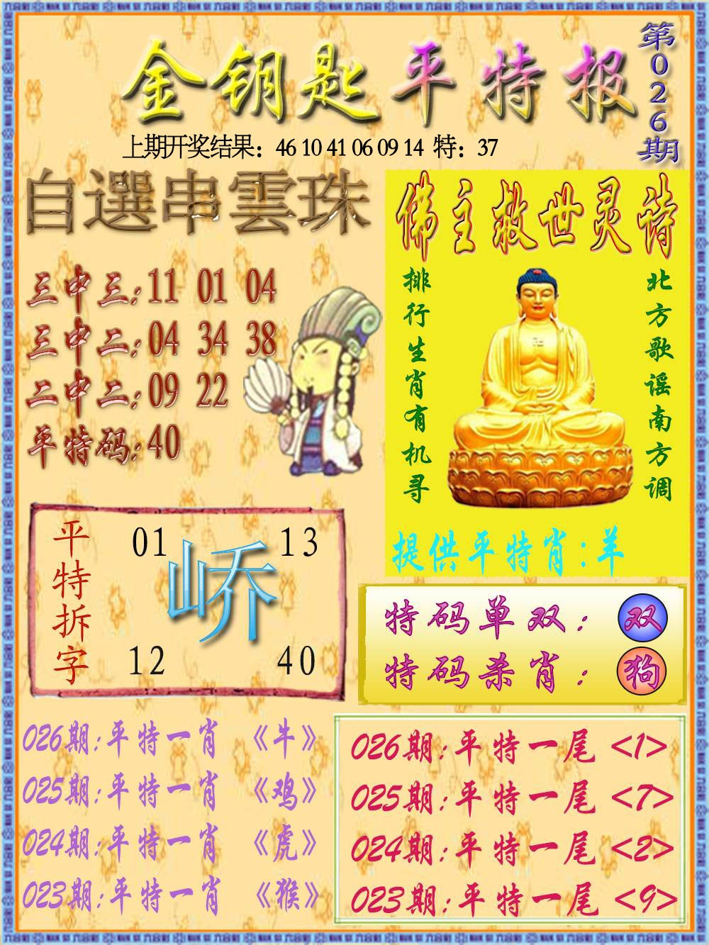 026期金钥匙平特报[图]