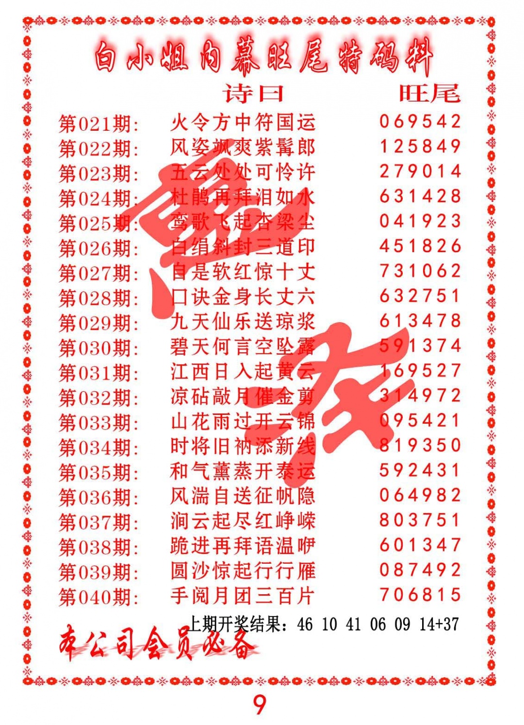 026期内幕旺尾特码料[图]