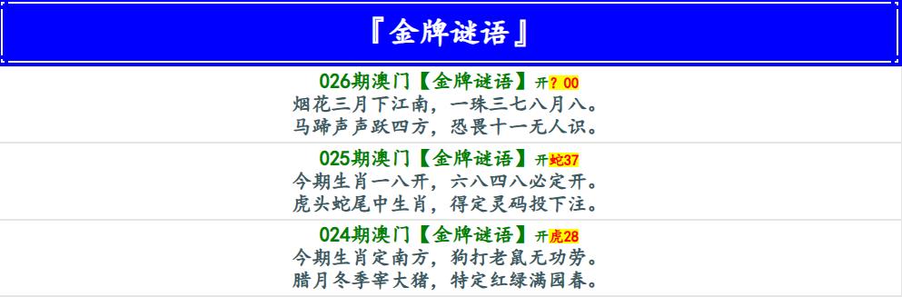 026期金牌谜语[图]